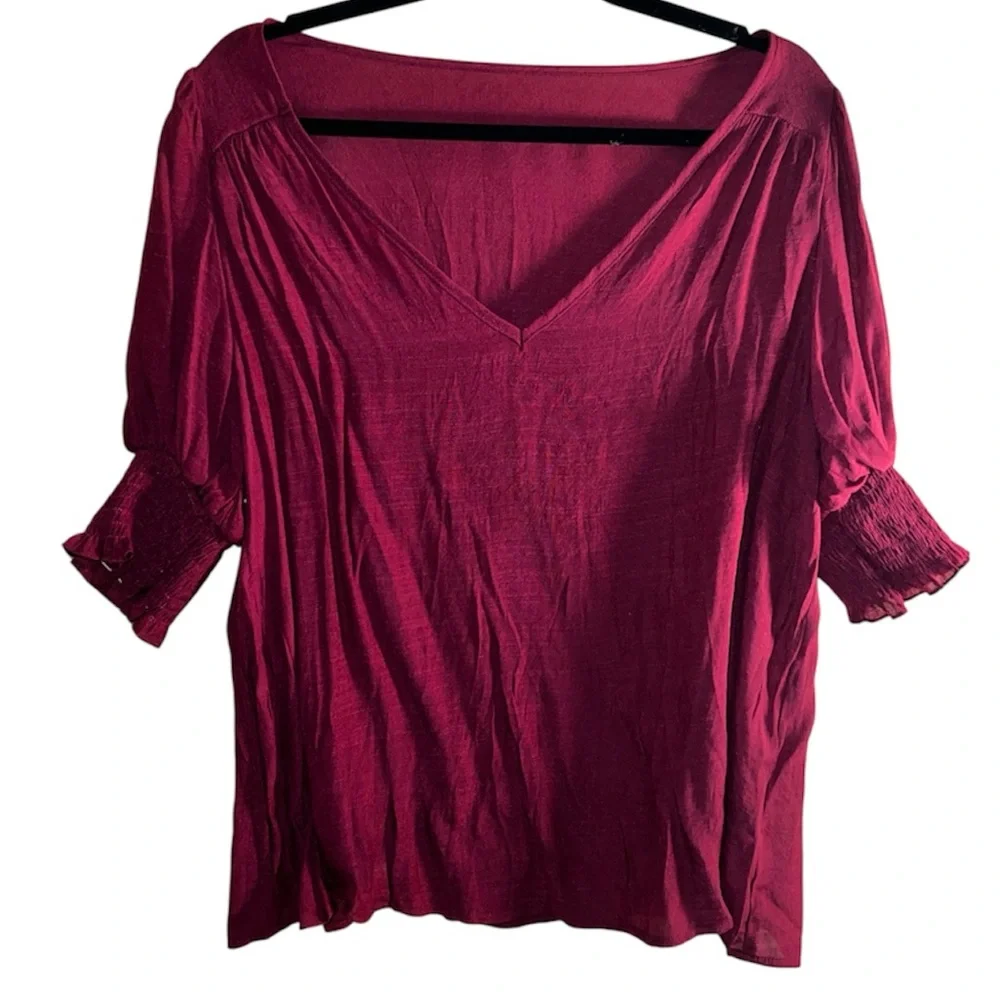 𝐒𝐇𝐄𝐈𝐍 𝐂𝐔𝐑𝐕𝐄 | RED SHEER BLOUSE - Picture 1 of 6